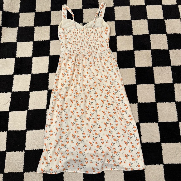 A&F Cinch Front White Peach Print Midi Dress Size Small - Picture 5 of 9